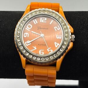 Silver & Orange Men's Geneva Watch